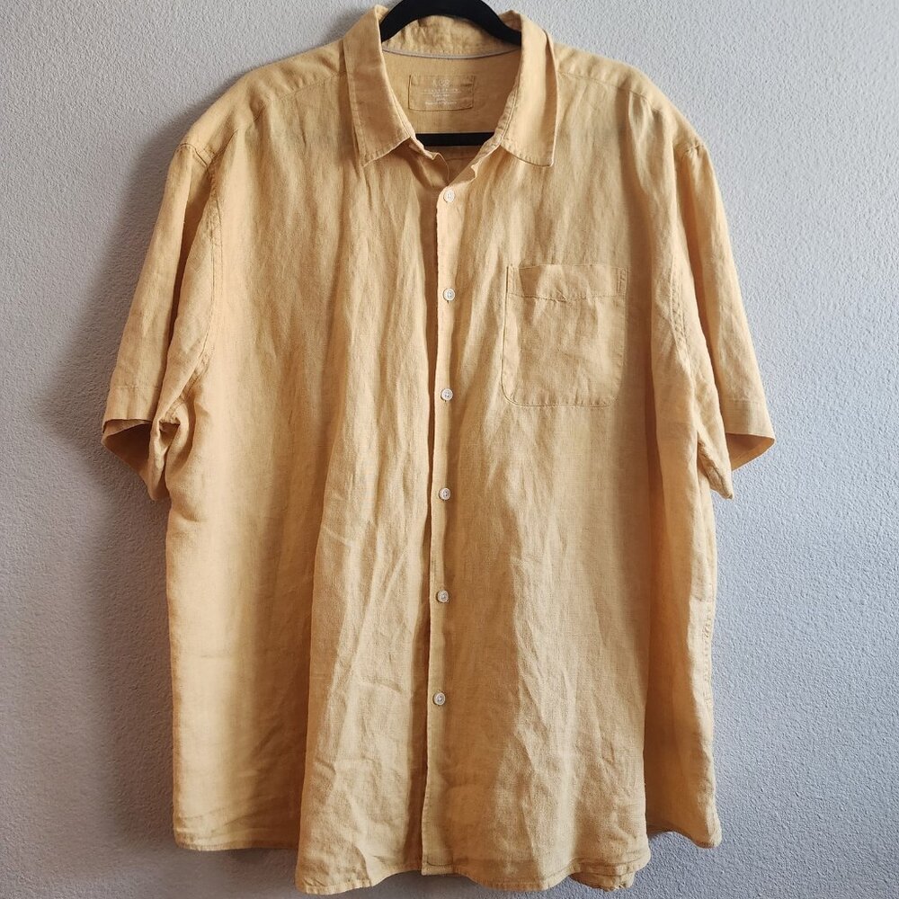 M&S Collection Linen Shirt Mens 3XL Yellow Short Sleeve Button Up Casual Pocket